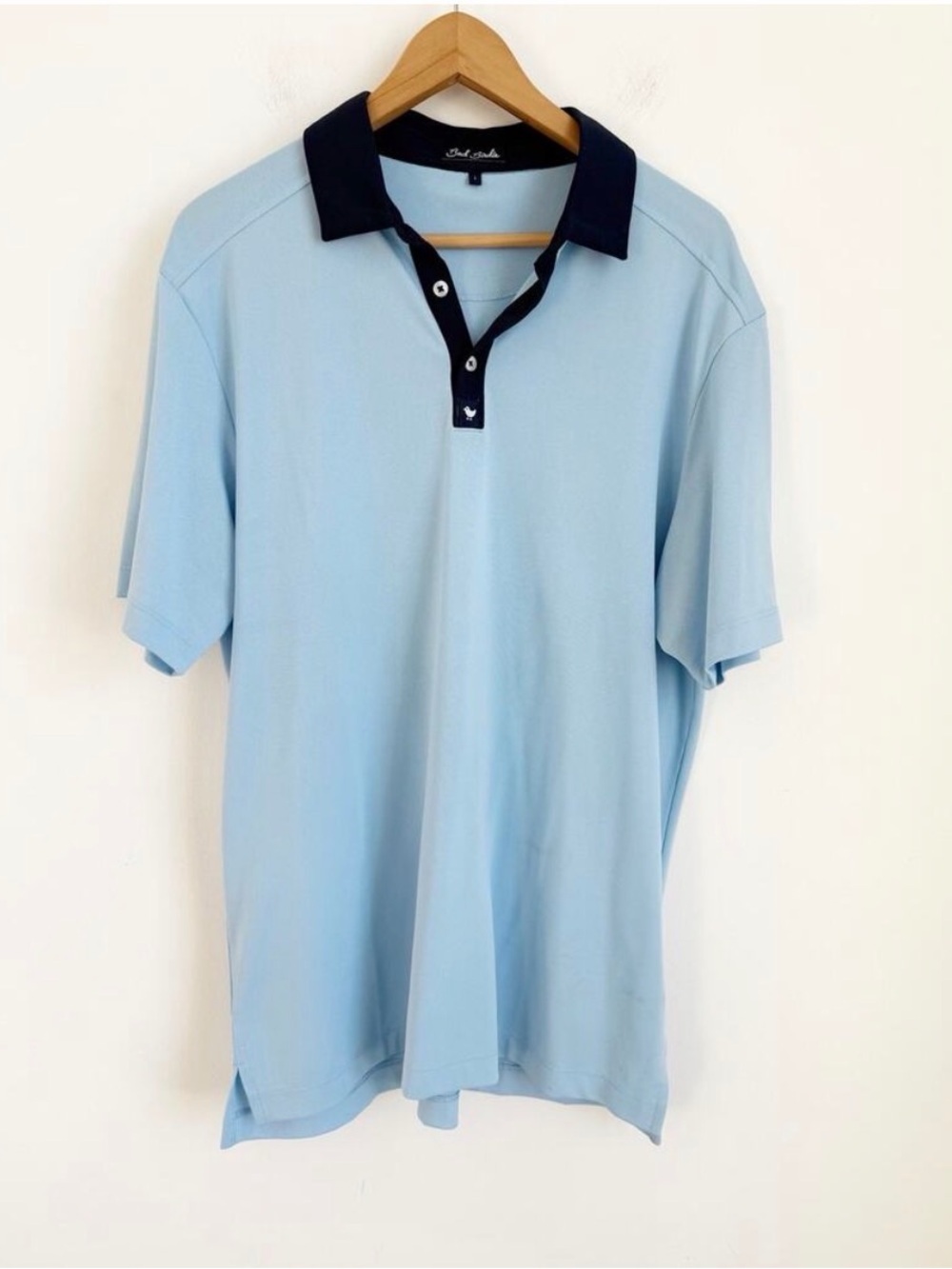 Bad Birdie Men's Golf Polo Short Sleeve Light Blue Navy Large